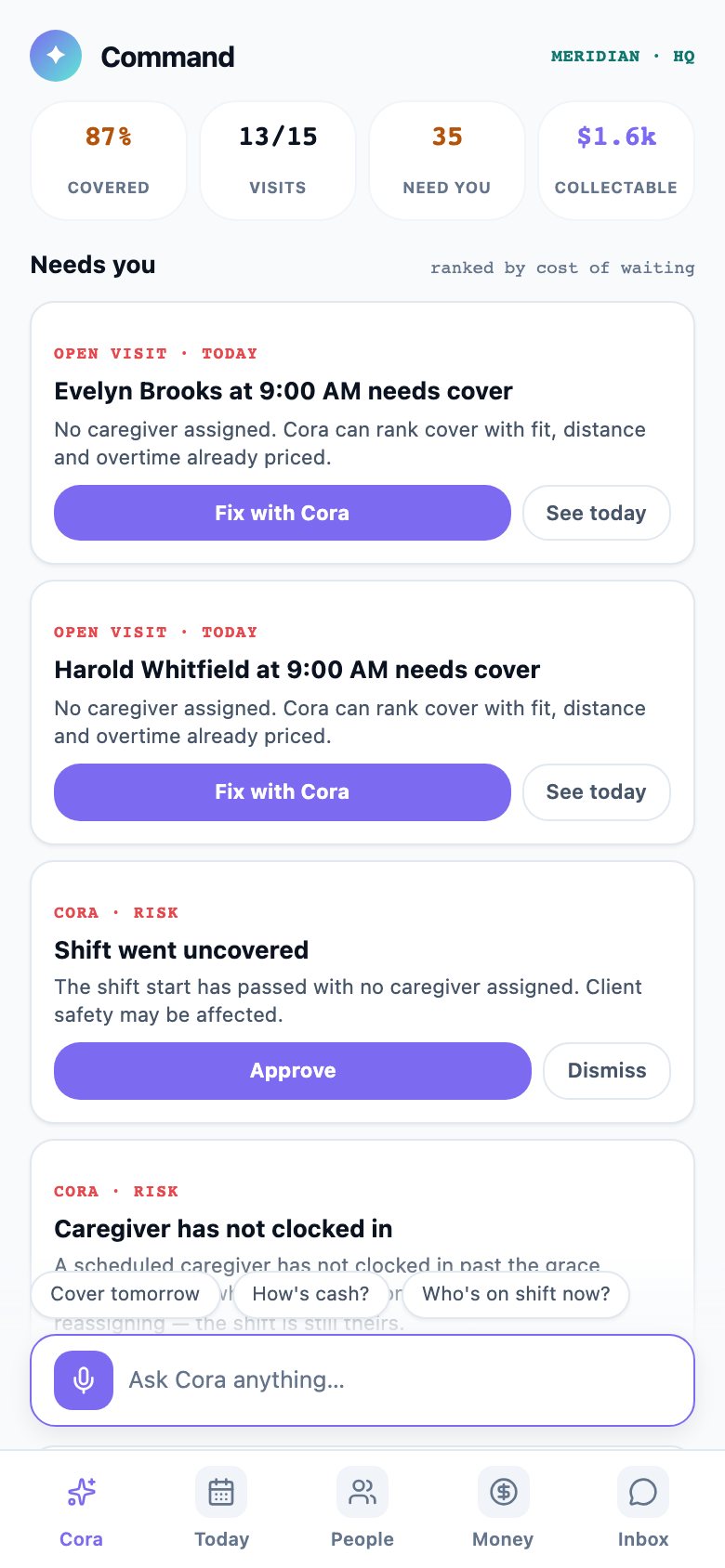 Continua OS: Continua Command: the whole agency from a phone, with Cora pinned
