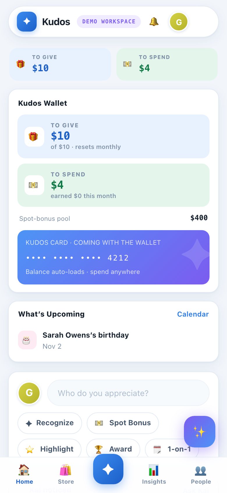 Kudos: Give and get recognition from a phone