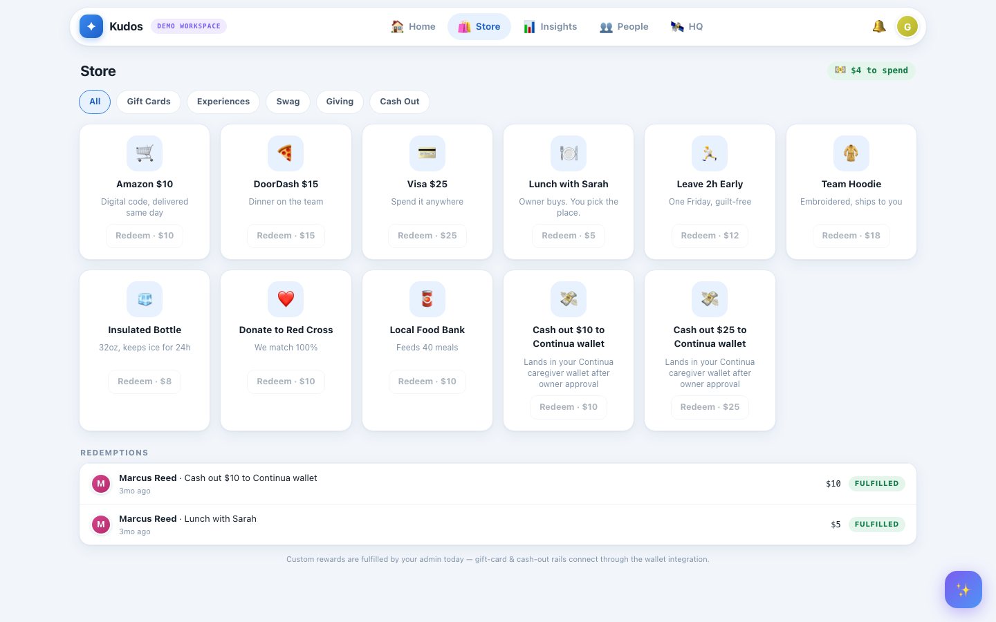 Kudos: The rewards store: points redeem through the same wallet as pay